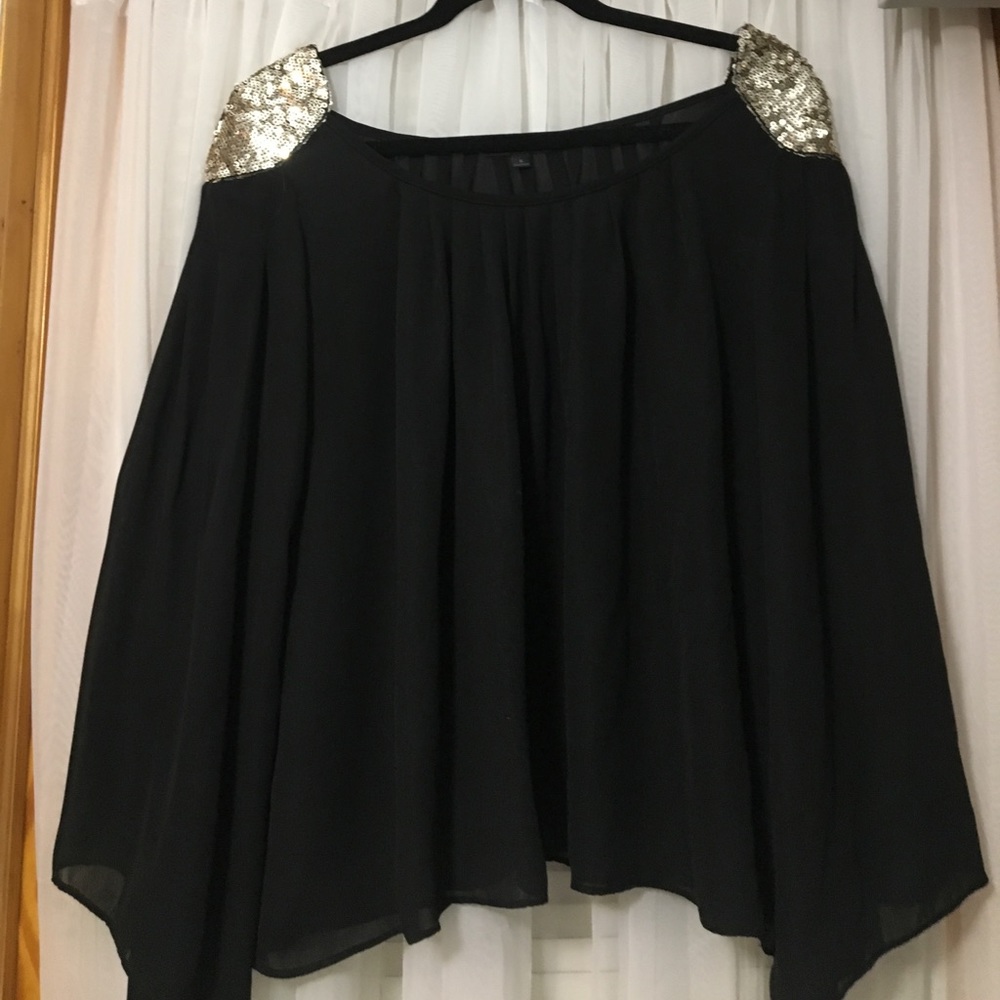 Sheer black gold sequenced shoulder shirt